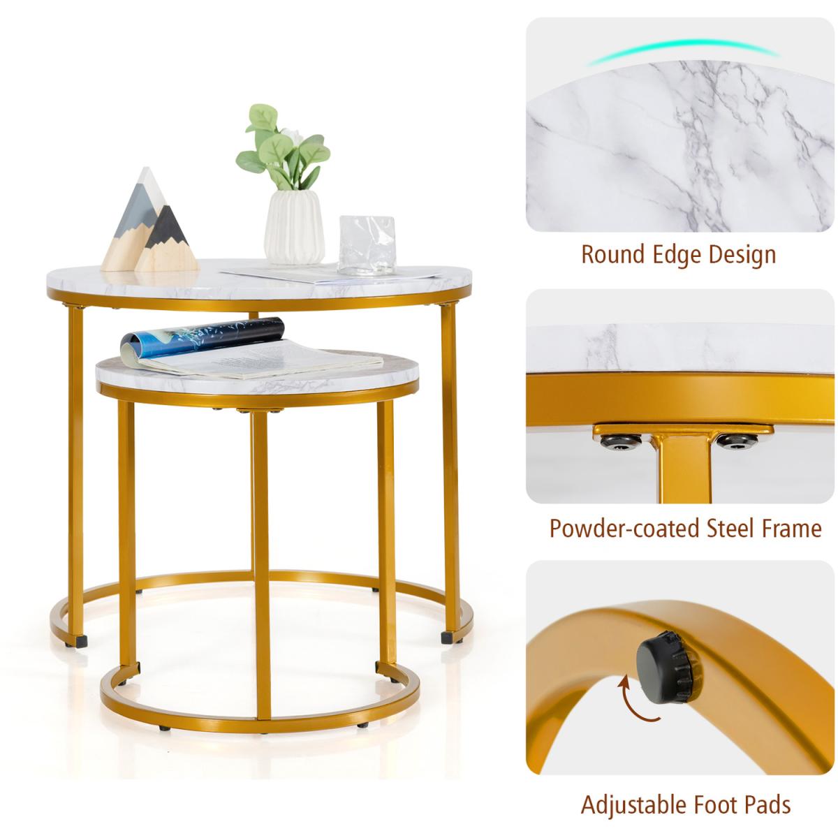 Costway 2 Pcs Round Nesting Coffee Table-Grey - Grey – image 6