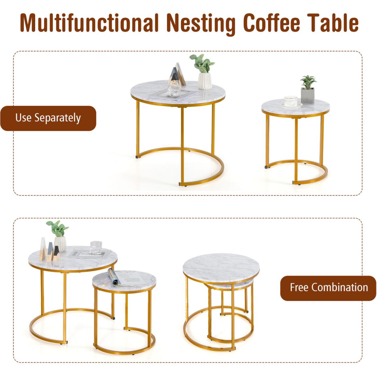 Costway 2 Pcs Round Nesting Coffee Table-Grey - Grey – image 7