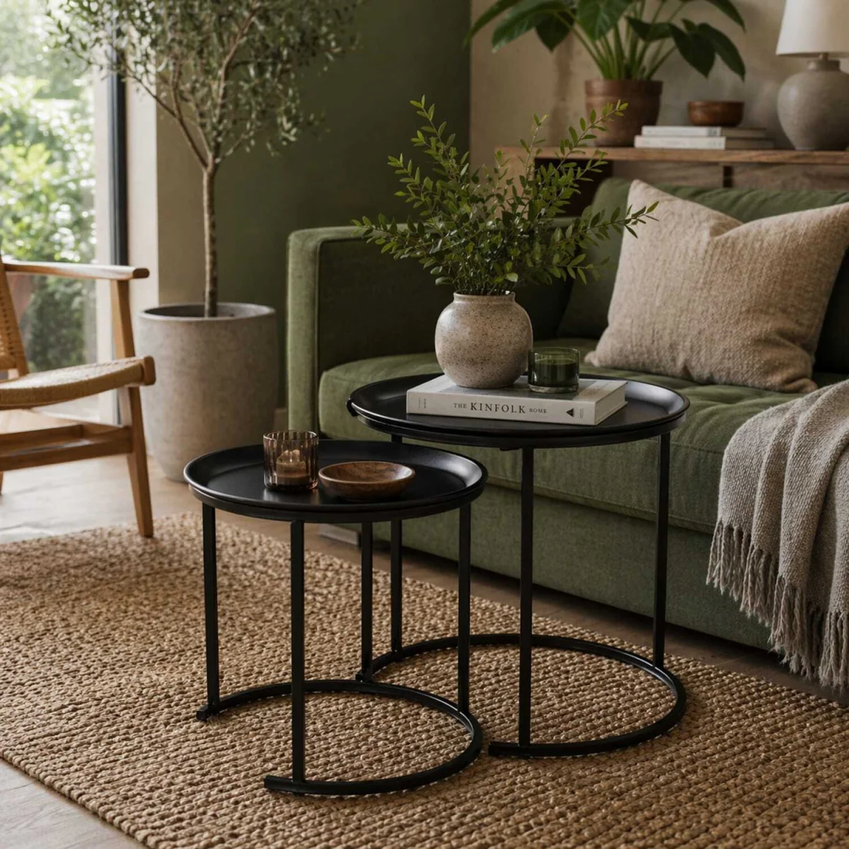 Fise Set of 2 Nesting Coffee Tables with Removable Tray Tops, Black – image 2