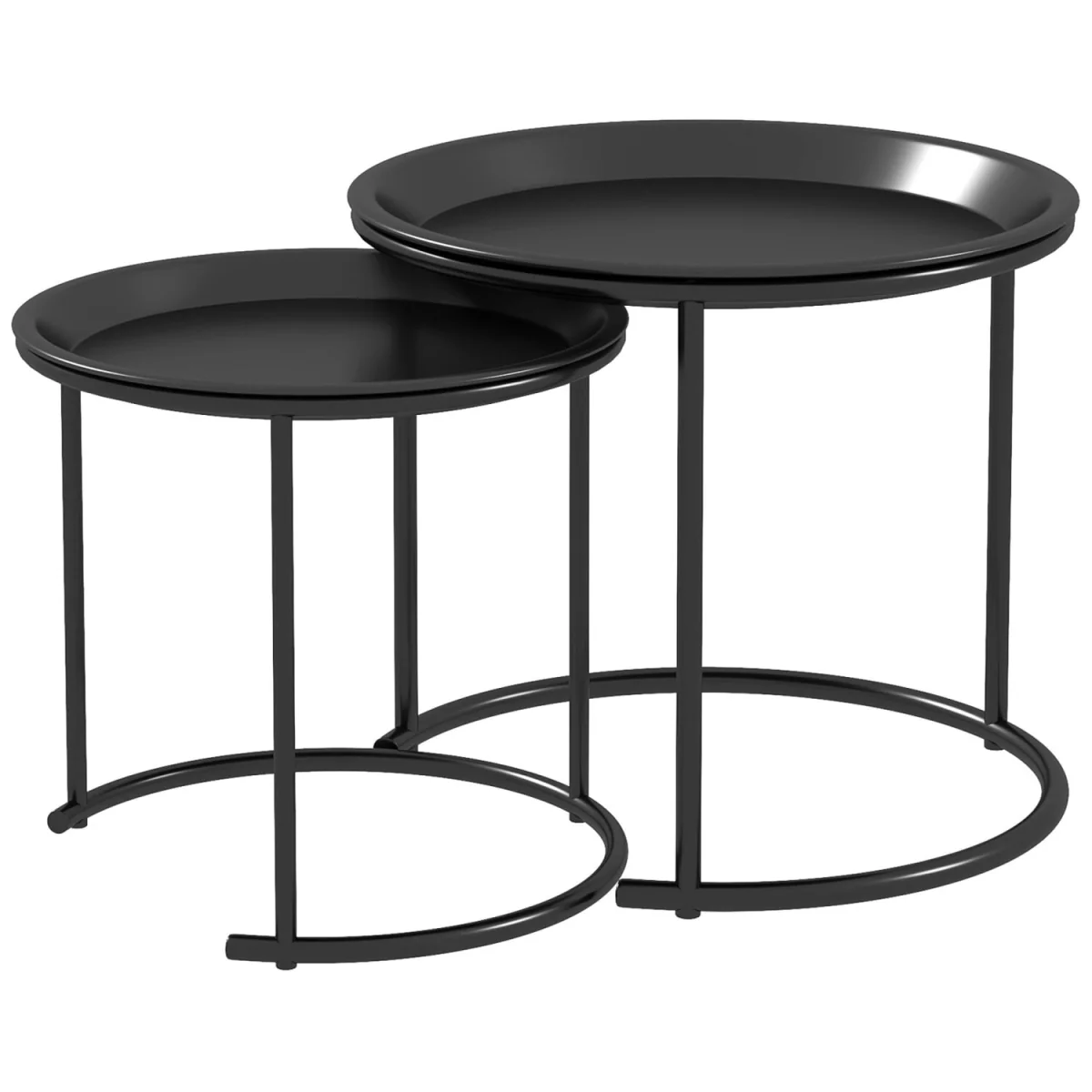 Fise Set of 2 Nesting Coffee Tables with Removable Tray Tops, Black – image 3