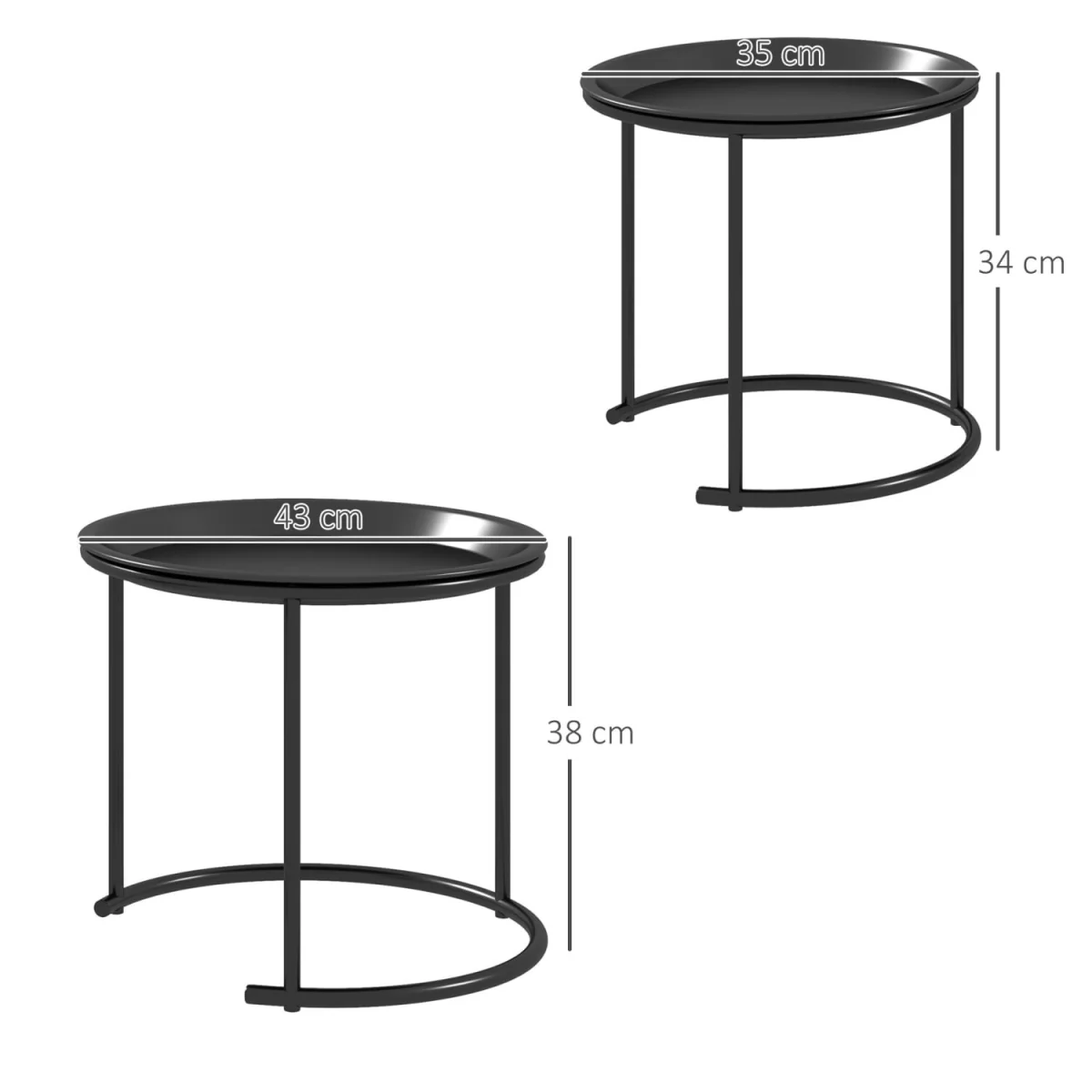 Fise Set of 2 Nesting Coffee Tables with Removable Tray Tops, Black – image 4