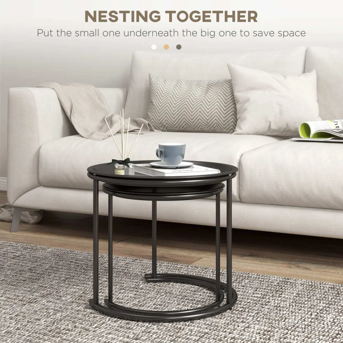 Fise Set of 2 Nesting Coffee Tables with Removable Tray Tops, Black – image 5