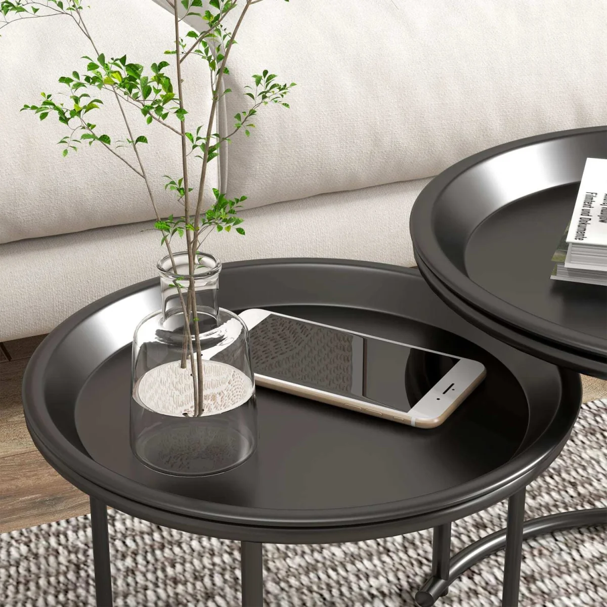 Fise Set of 2 Nesting Coffee Tables with Removable Tray Tops, Black – image 1