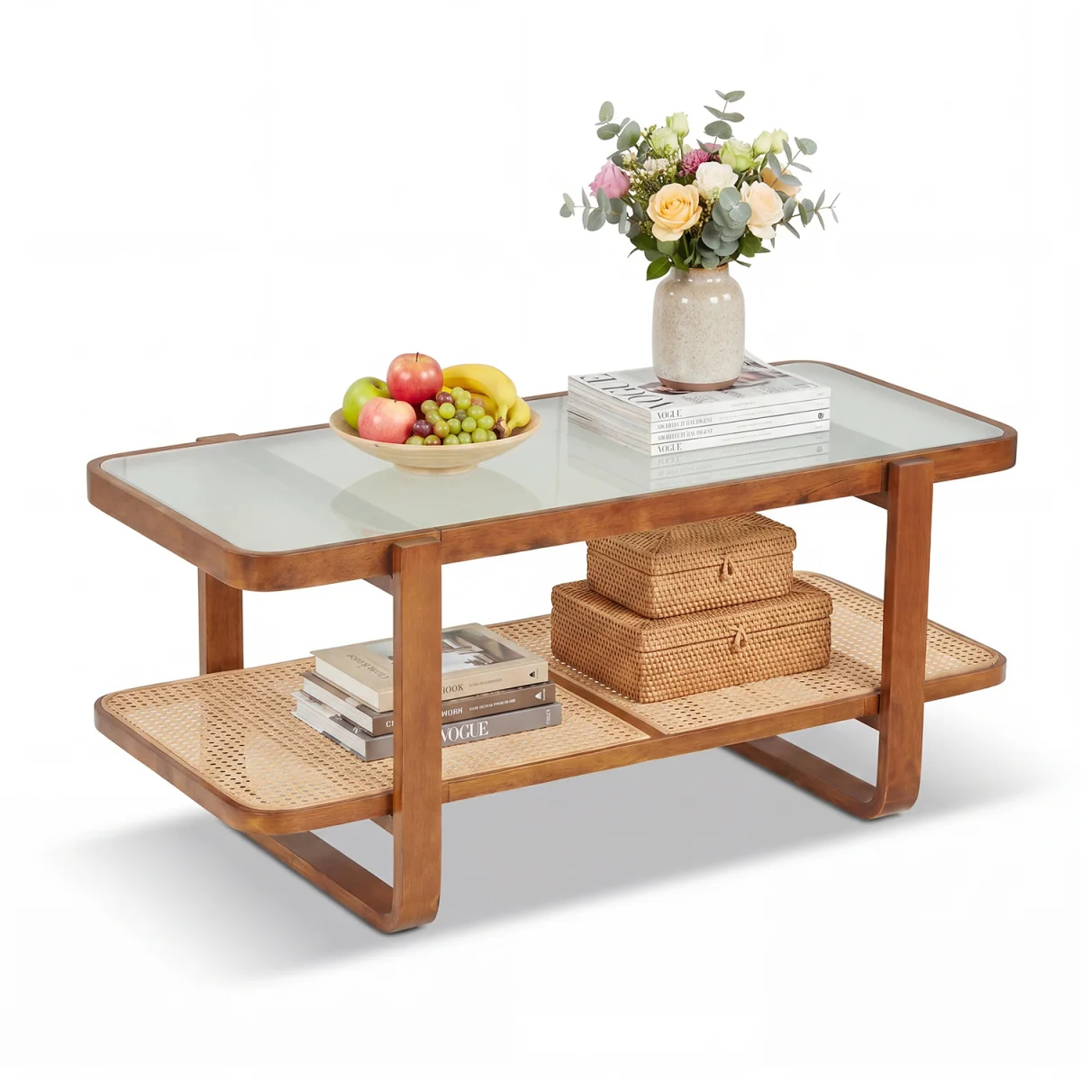 Rectangular Center Table with Frosted Tempered Glass Top - Walnut – image 3