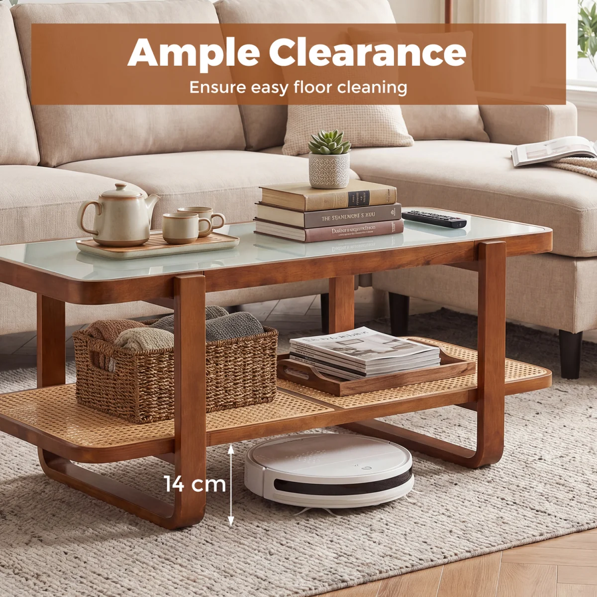 Rectangular Center Table with Frosted Tempered Glass Top - Walnut – image 6