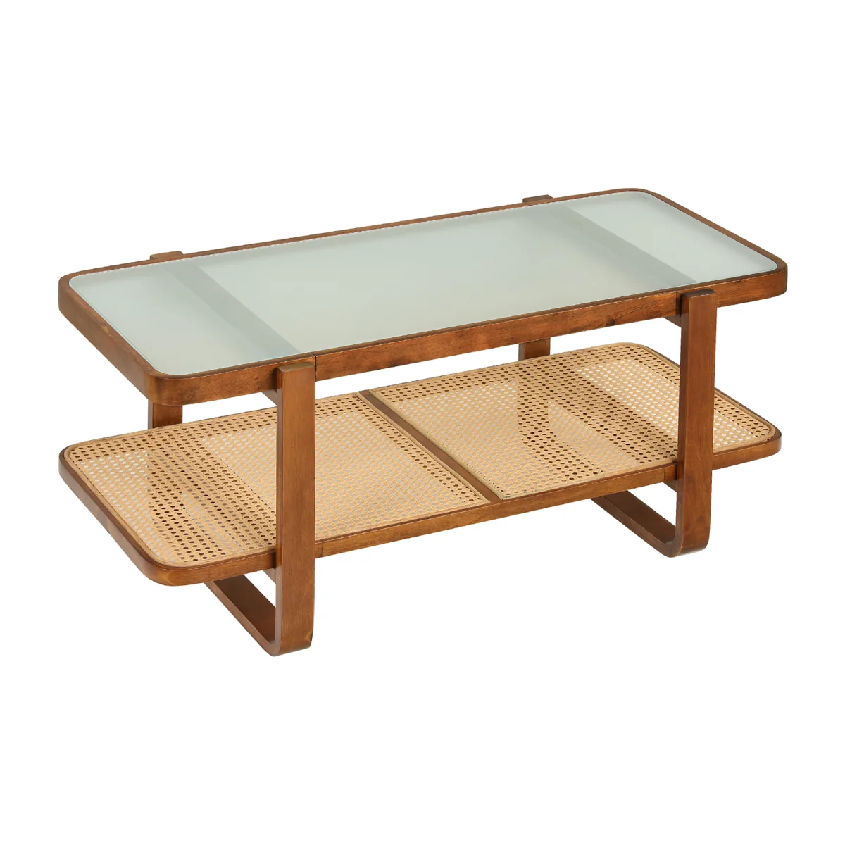 Rectangular Center Table with Frosted Tempered Glass Top - Walnut – image 1