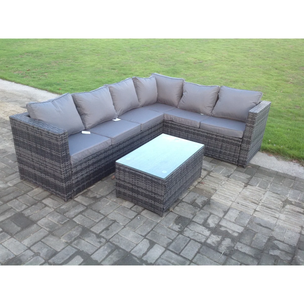 Rattan Corner Sofa Set Coffee Table 6 Seater – image 3