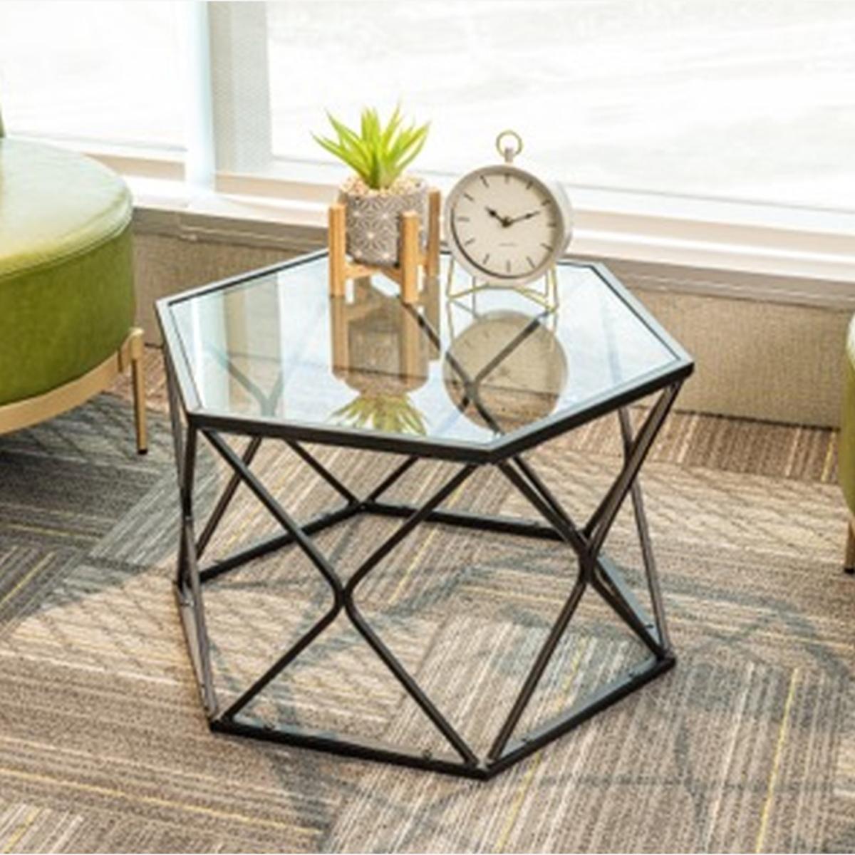Hexagon Coffee Table with Tempered Glass Top - Glass