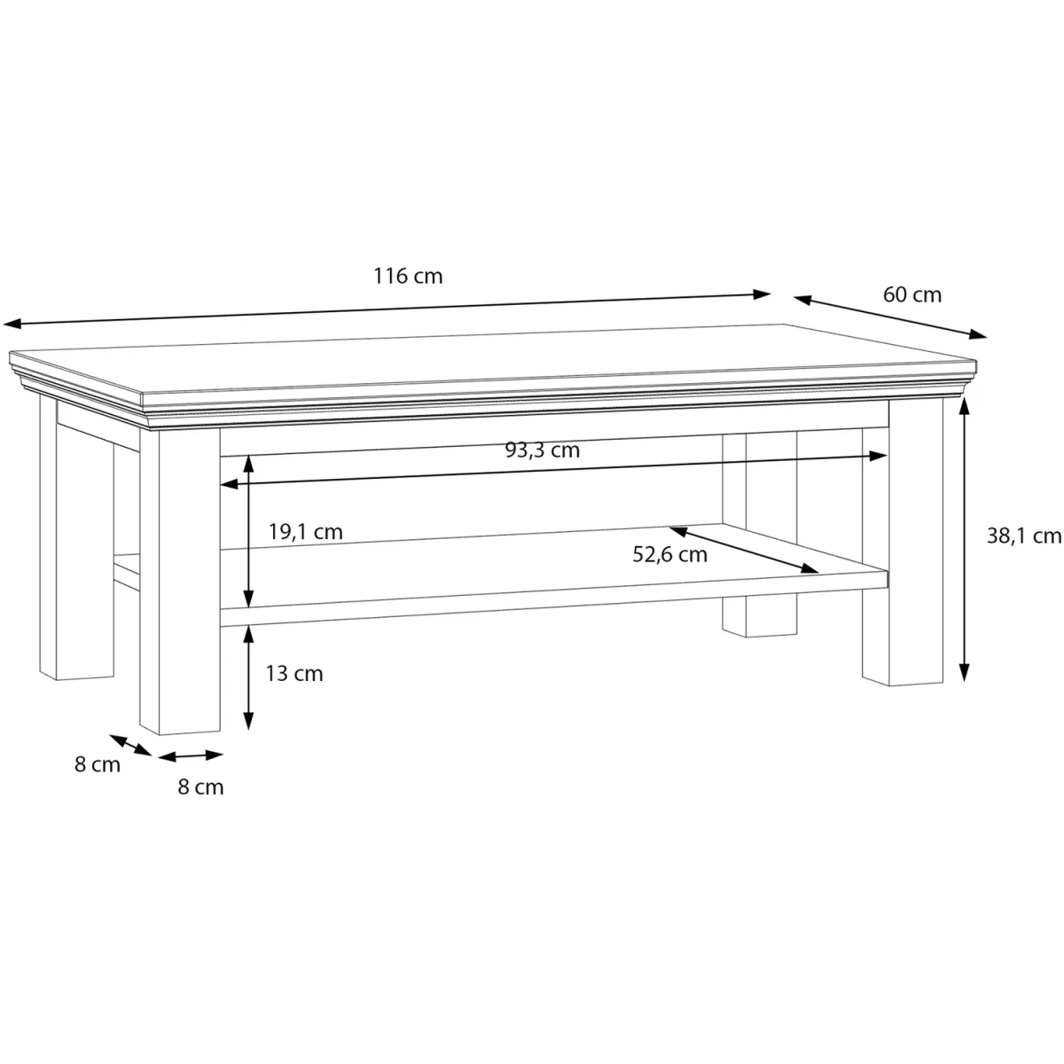 Pontypool Large Rectangular Coffee Table with Shelf - White and Riva Oak – image 12
