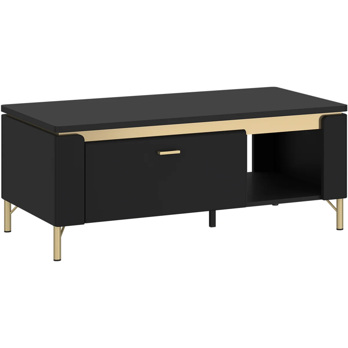 Genoa Coffee Table 1 Drawer in Black Matt/Gold - Black & Gold – image 2