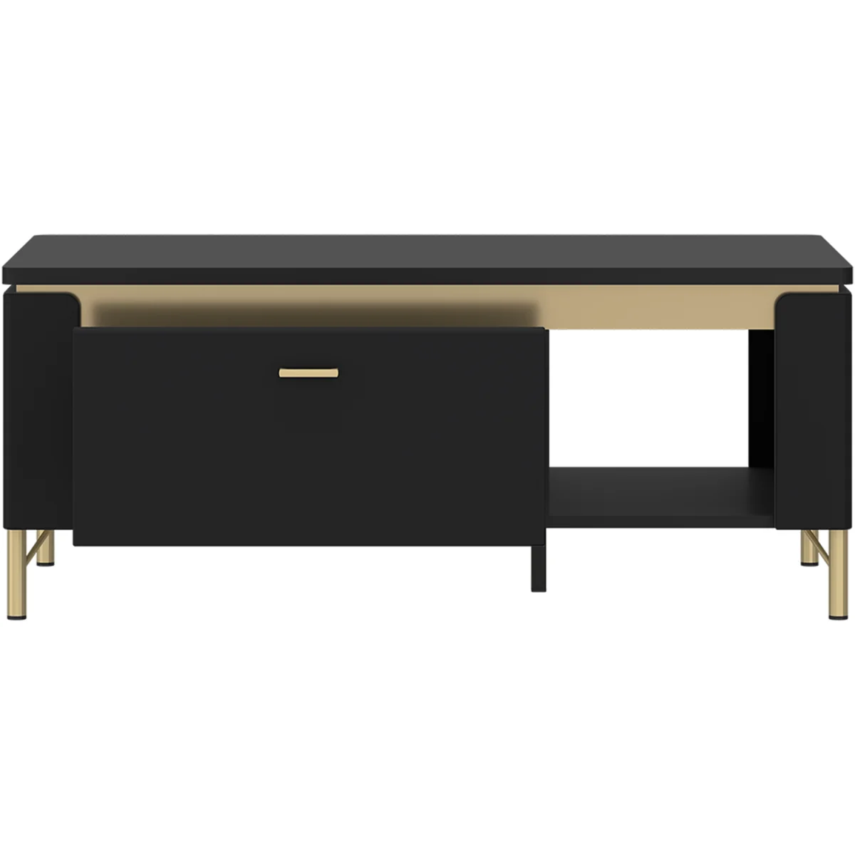 Genoa Coffee Table 1 Drawer in Black Matt/Gold - Black & Gold – image 3