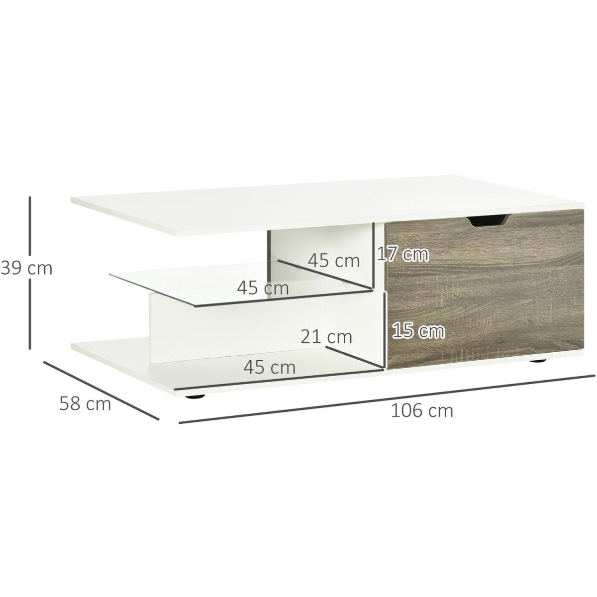 Coffee Table, Modern Tea Table with Tempered Glass Shelves - White – image 3