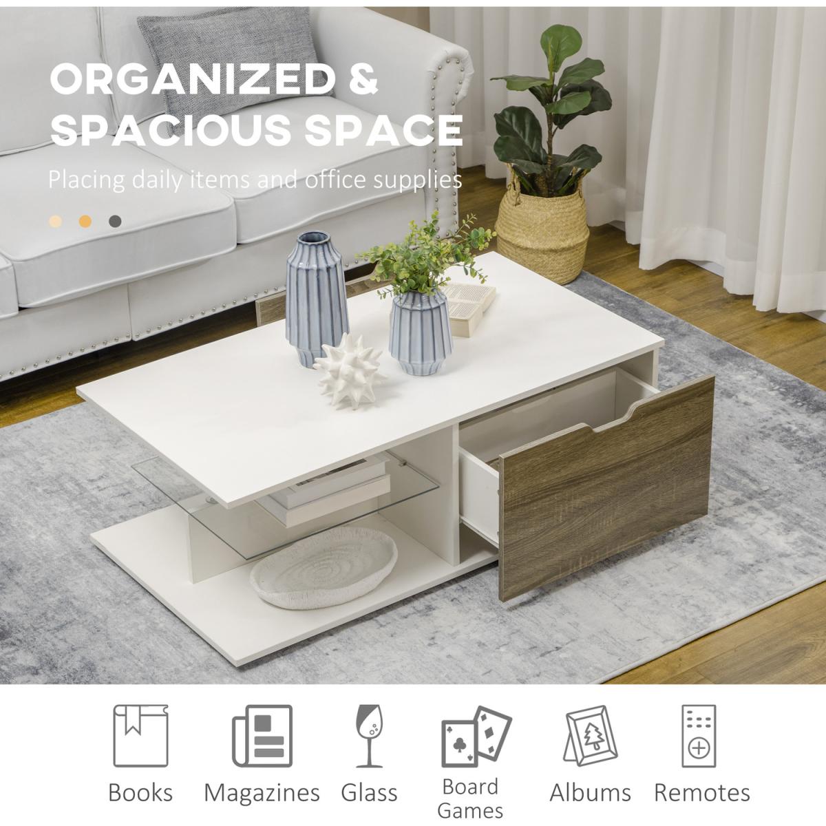Coffee Table, Modern Tea Table with Tempered Glass Shelves - White – image 4