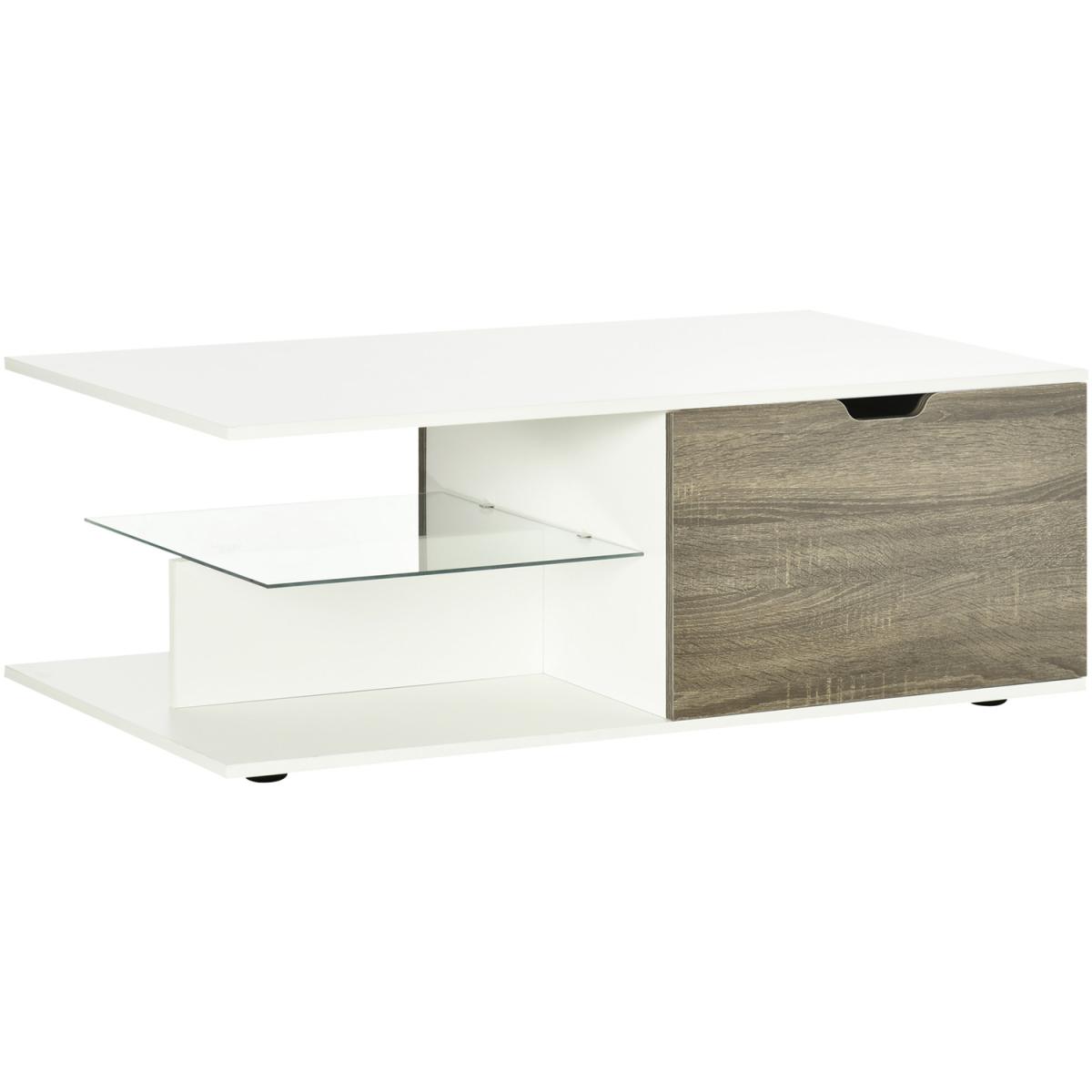 Coffee Table, Modern Tea Table with Tempered Glass Shelves - White – image 7