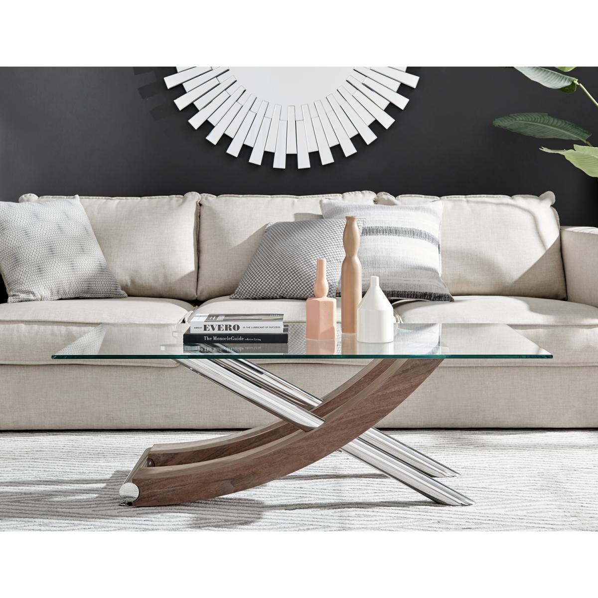 Mayfair Brown Wood Veneer and Metal Glass Coffee Table - Brown – image 2