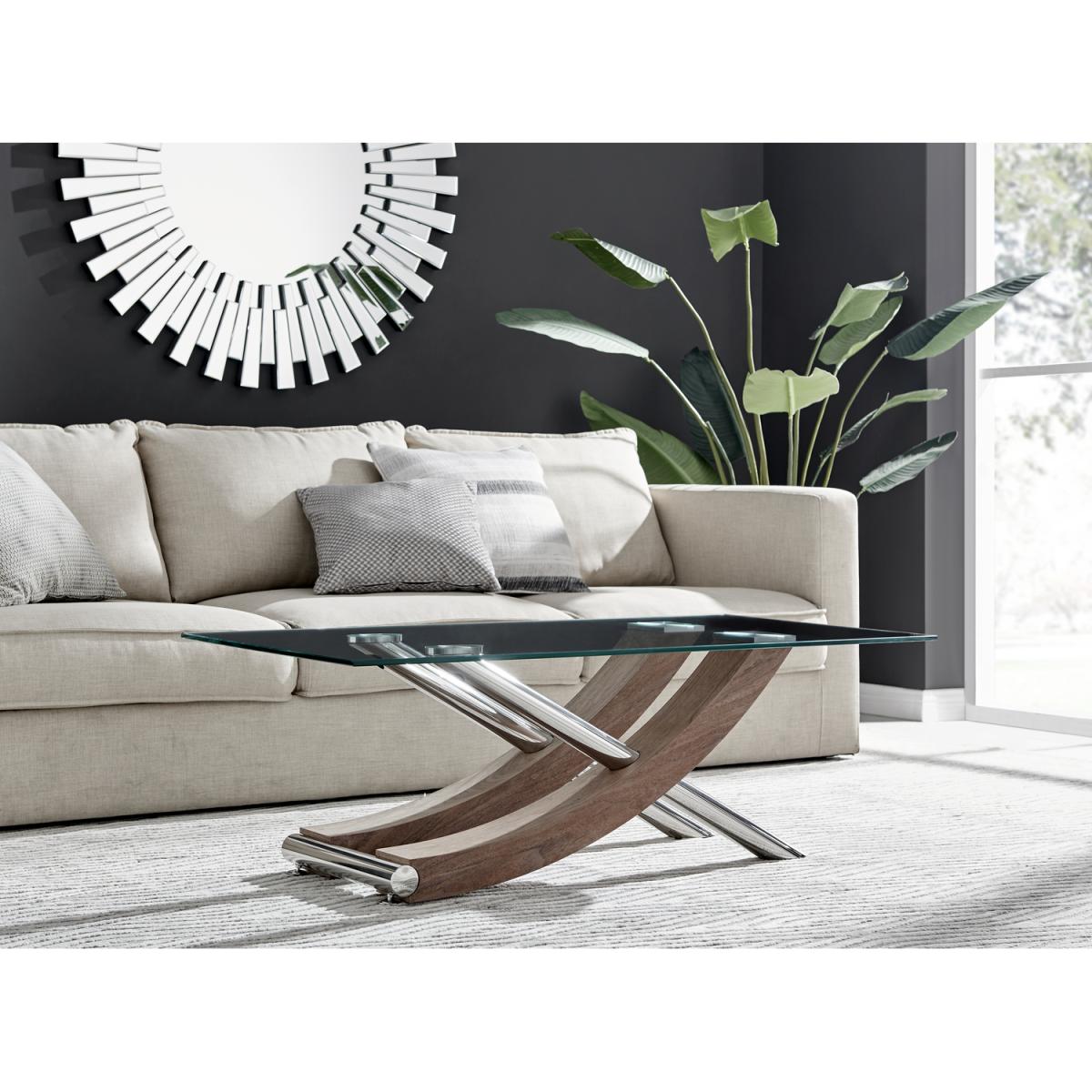 Mayfair Brown Wood Veneer and Metal Glass Coffee Table - Brown – image 6