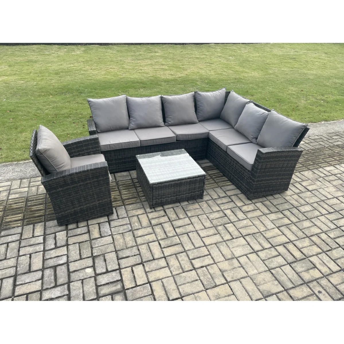 7 Seater High Back Rattan Corner Sofa Set Chair Coffee Table – image 2