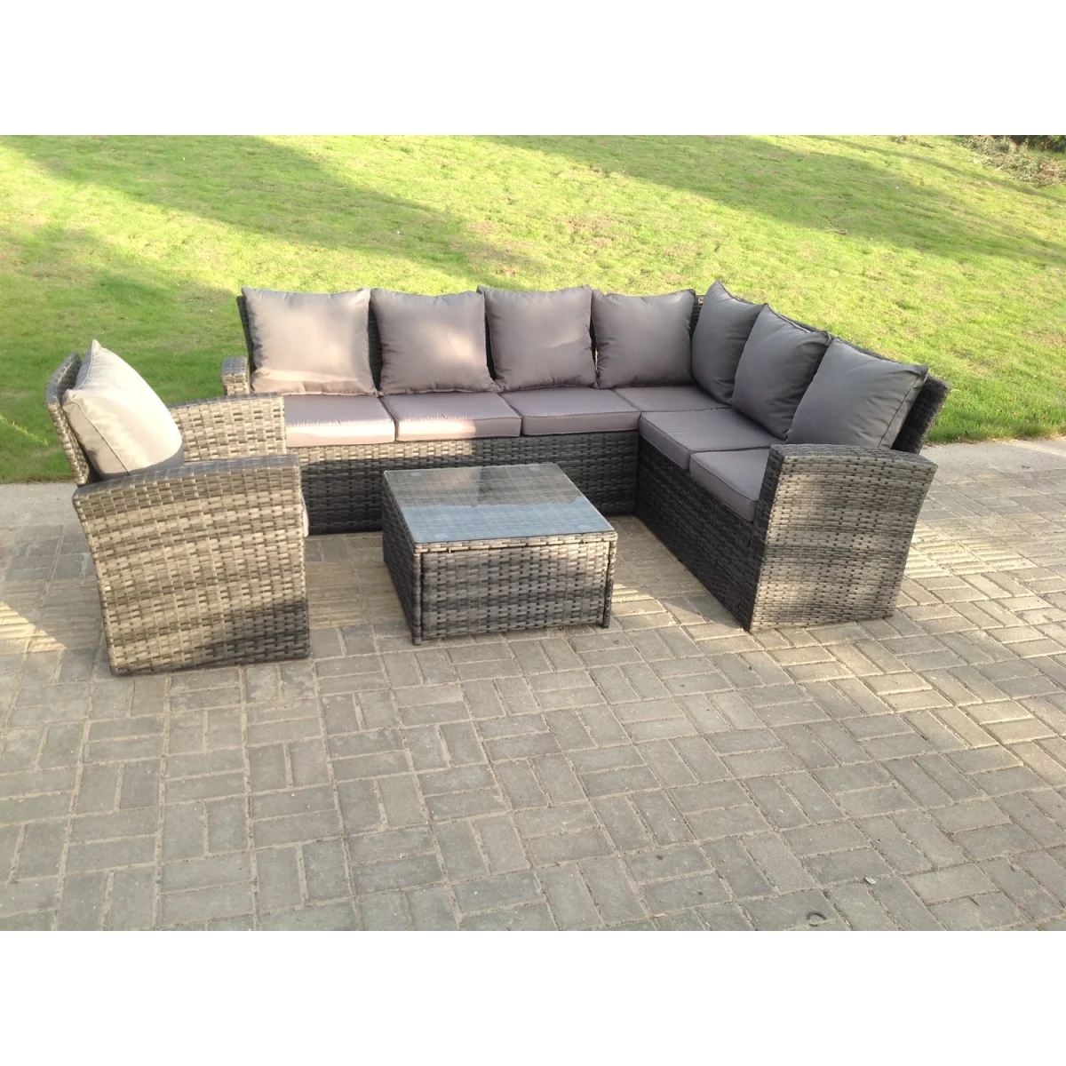 7 Seater High Back Rattan Corner Sofa Set Chair Coffee Table – image 5