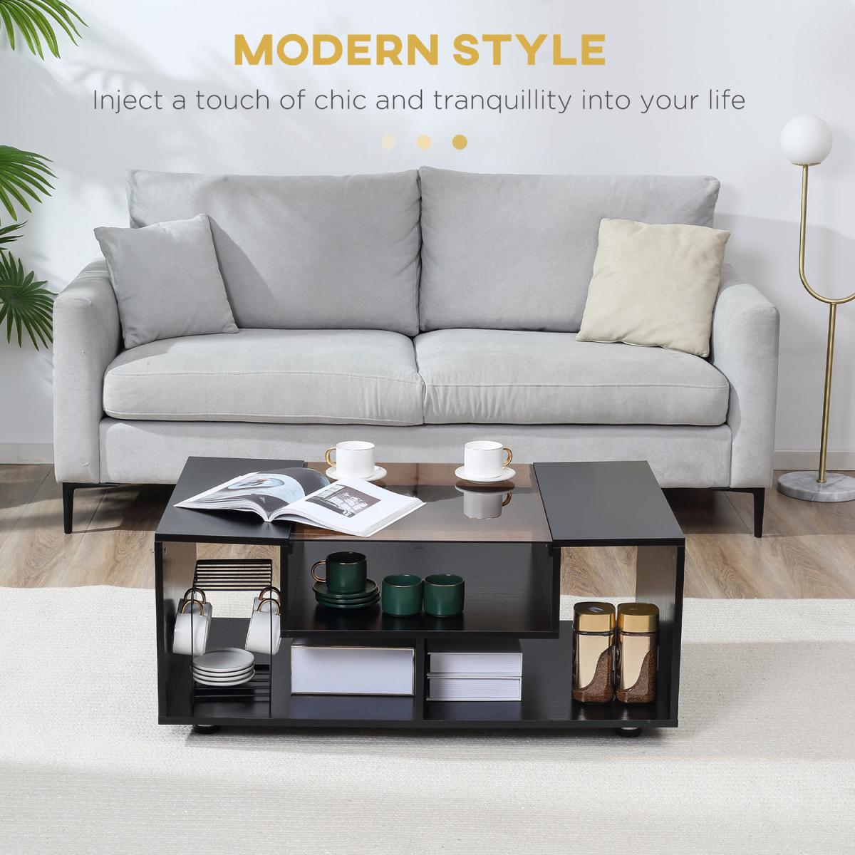 Coffee Table with Tempered Glass Top, Cocktail Table - Black – image 3