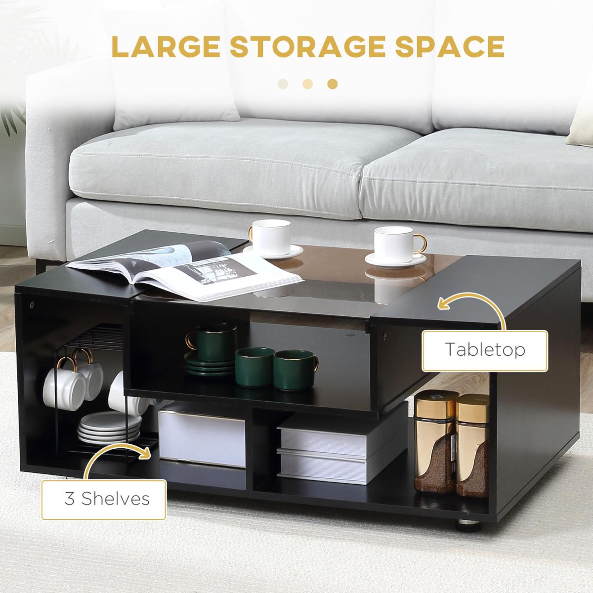 Coffee Table with Tempered Glass Top, Cocktail Table - Black – image 4