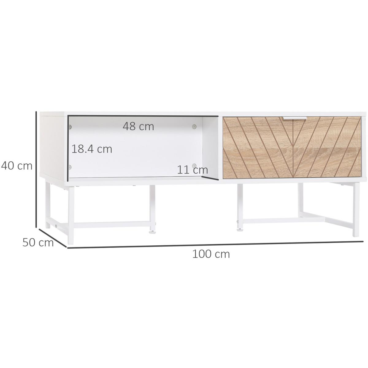 Modern Coffee Table Rectangular Living Room Table with Storage Drawer - White – image 3