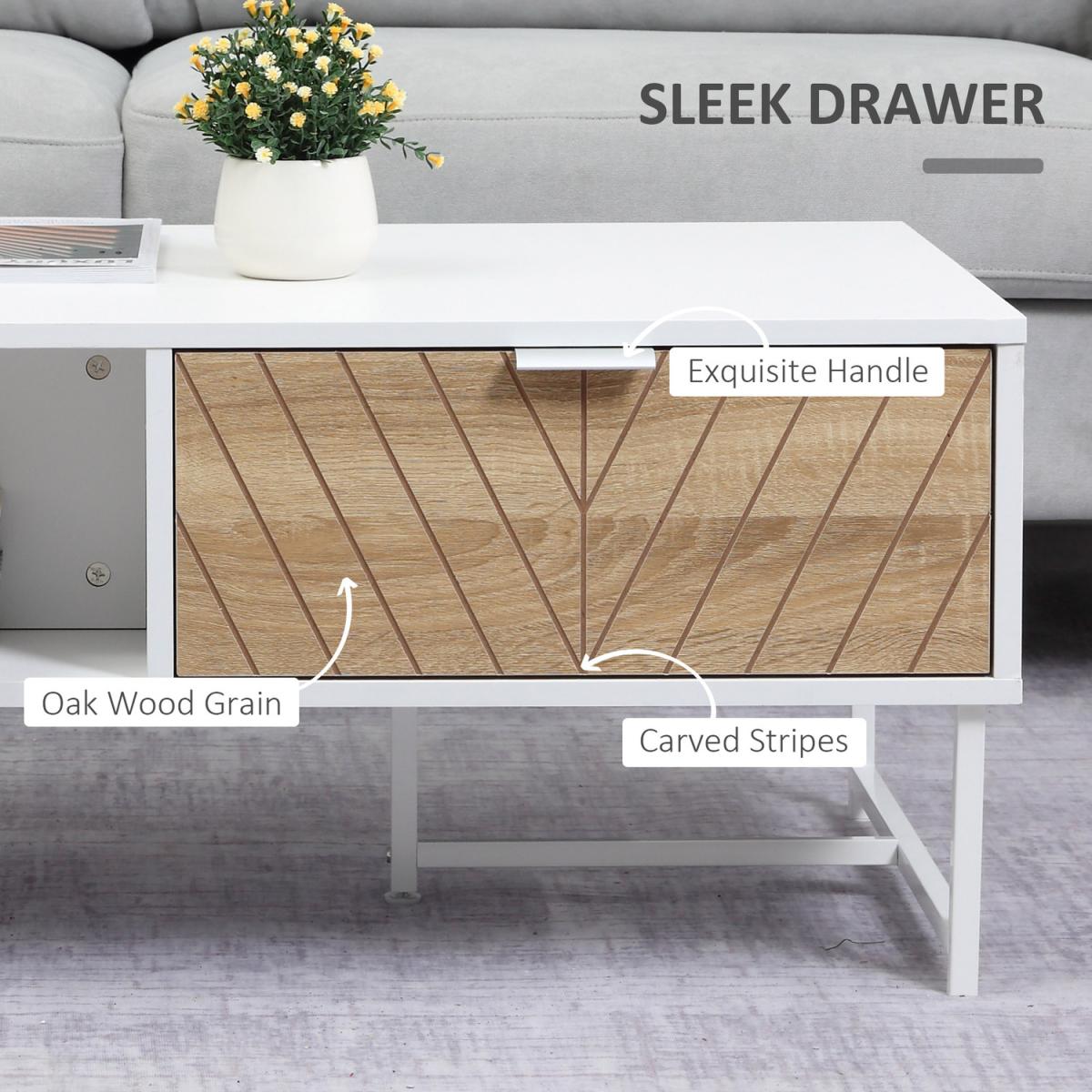 Modern Coffee Table Rectangular Living Room Table with Storage Drawer - White – image 4
