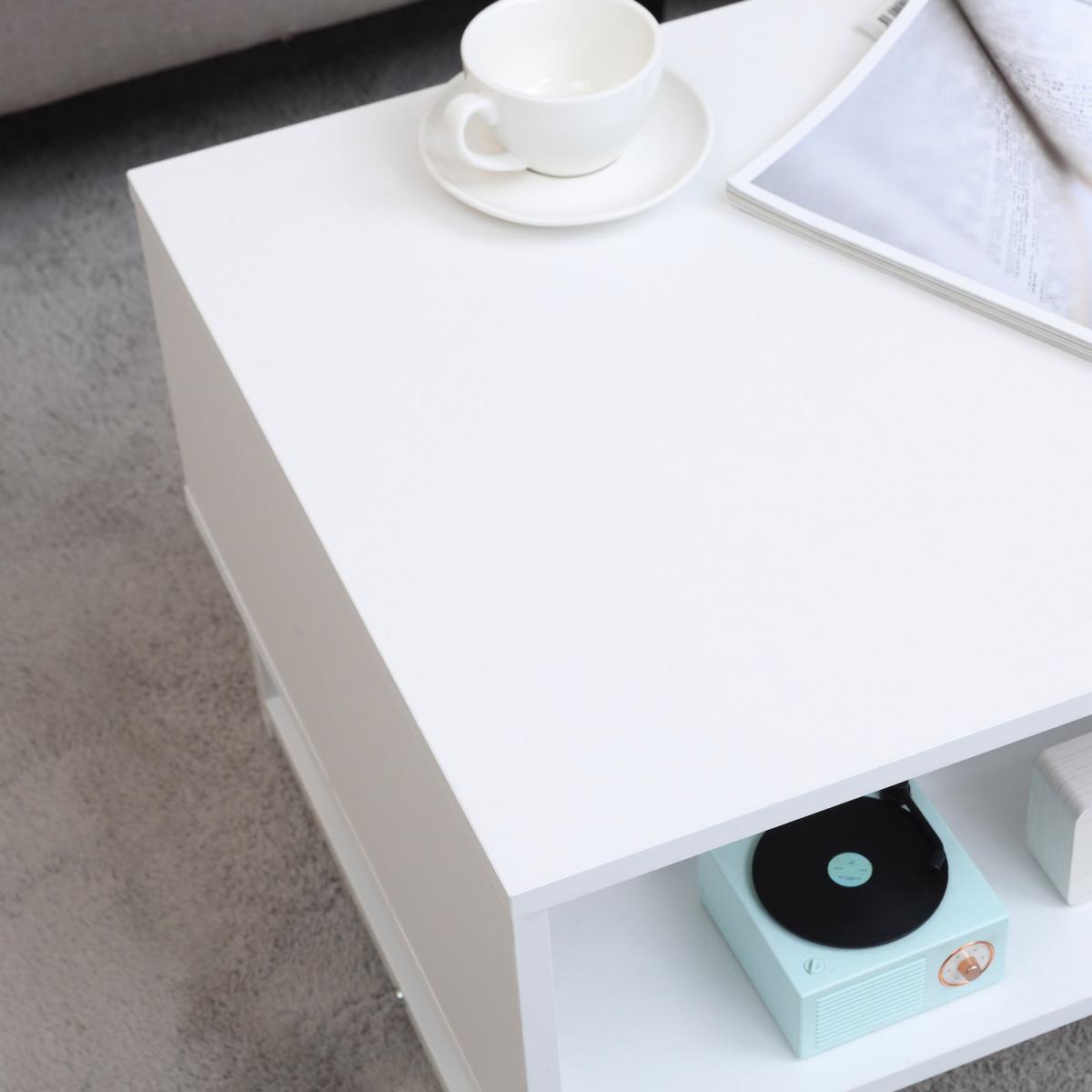 Modern Coffee Table Rectangular Living Room Table with Storage Drawer - White – image 6