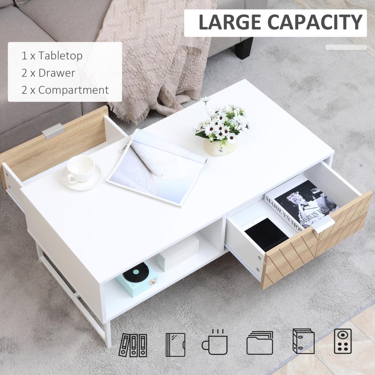 Modern Coffee Table Rectangular Living Room Table with Storage Drawer - White – image 10