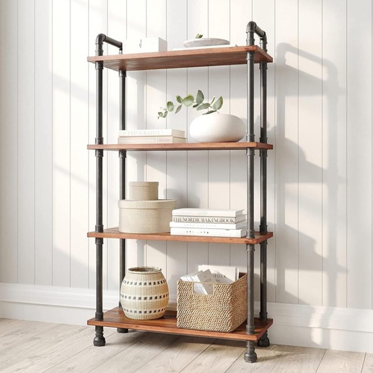 Rustic Modern Industrial Metal and Wood Style Bookshelf - Brown