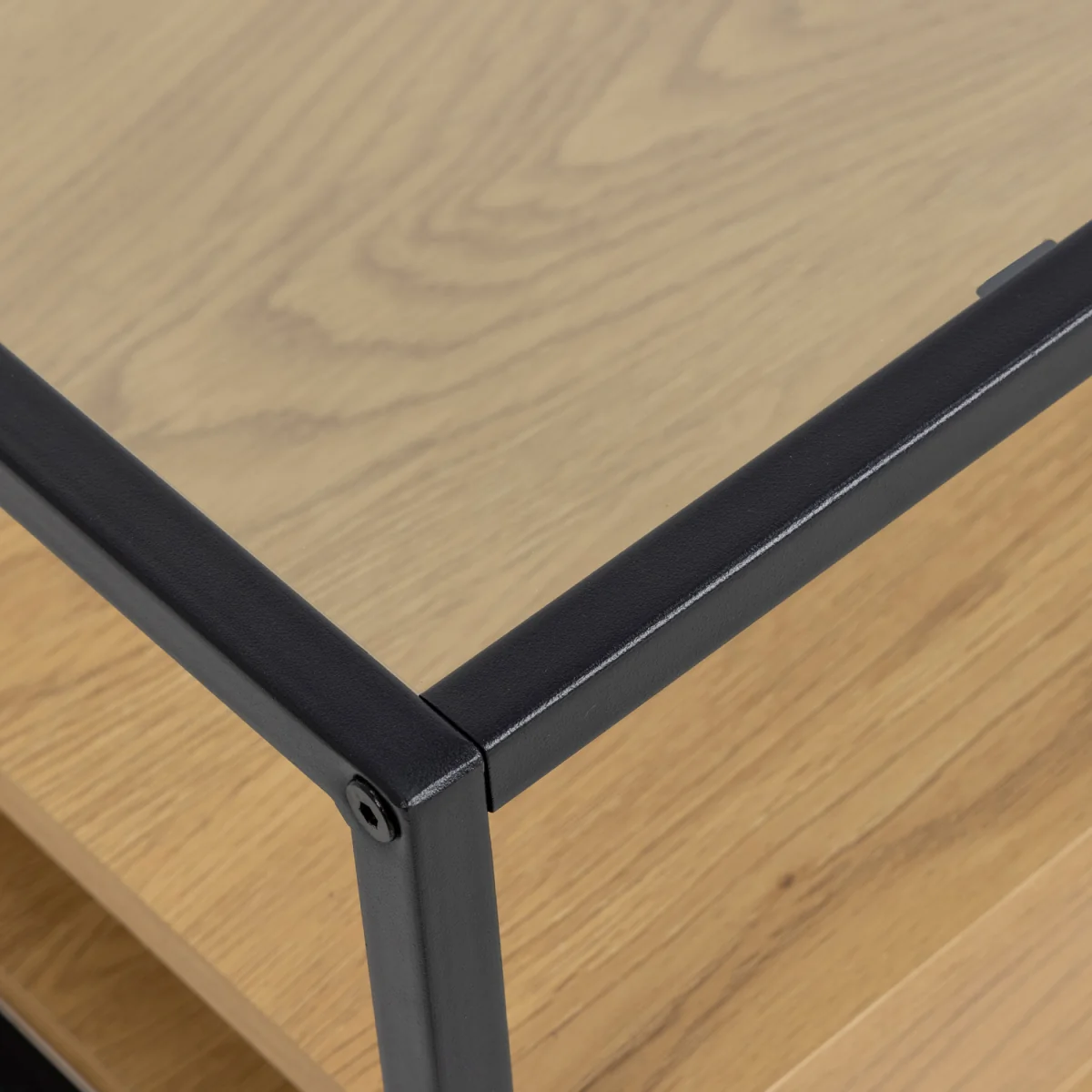Randolf Square Coffee Table with 2 Shelves in Black and Oak - Black & Oak – image 2