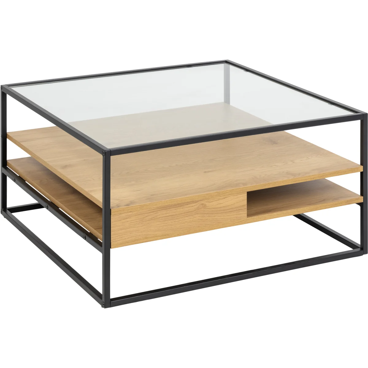 Randolf Square Coffee Table with 2 Shelves in Black and Oak - Black & Oak – image 3