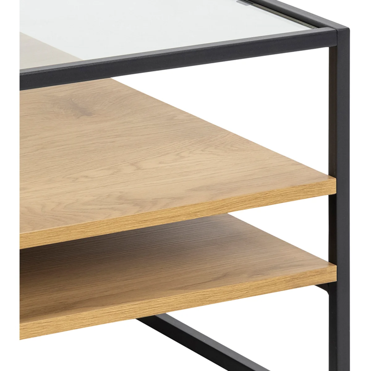 Randolf Square Coffee Table with 2 Shelves in Black and Oak - Black & Oak – image 4