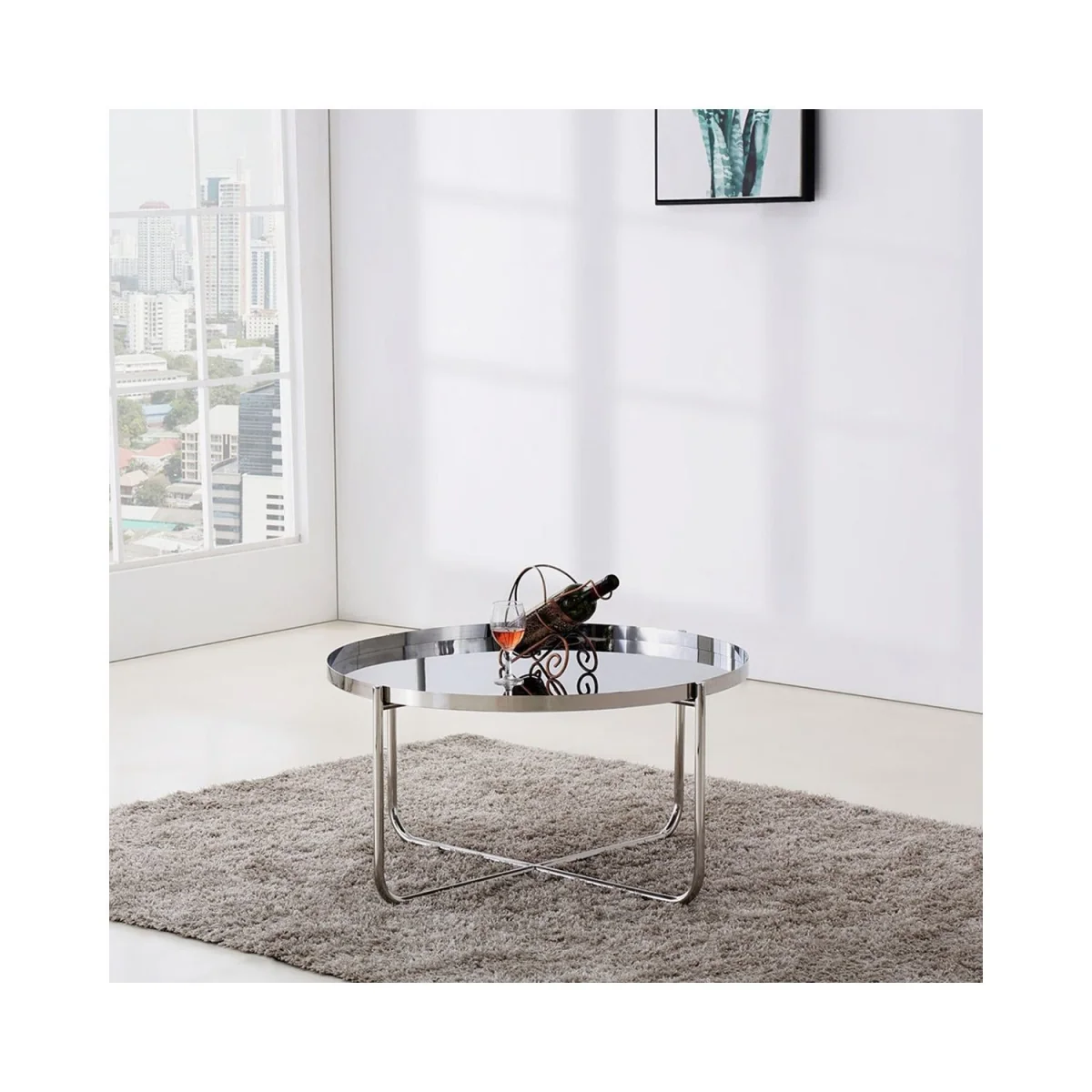 Ember Round Silver Tray Top Coffee Table for Living Room - Silver – image 5