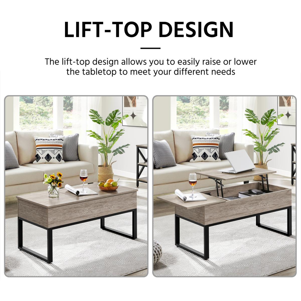 Split Lift-top Coffee Table with Side Drawer - Grey – image 2
