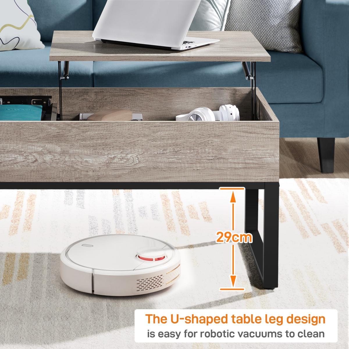 Split Lift-top Coffee Table with Side Drawer - Grey – image 4