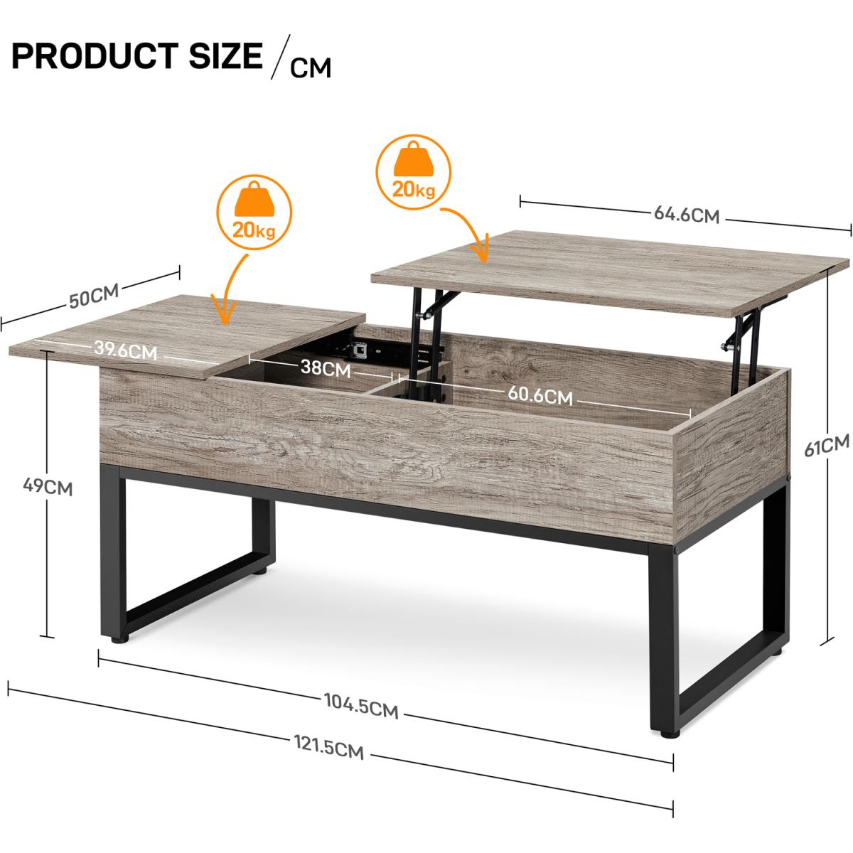 Split Lift-top Coffee Table with Side Drawer - Grey – image 5