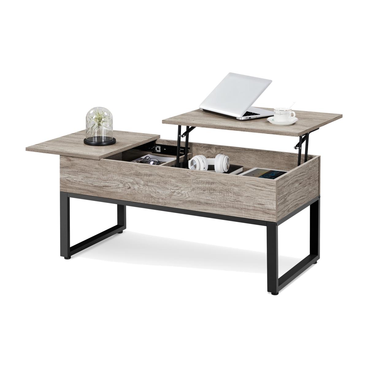 Split Lift-top Coffee Table with Side Drawer - Grey – image 1