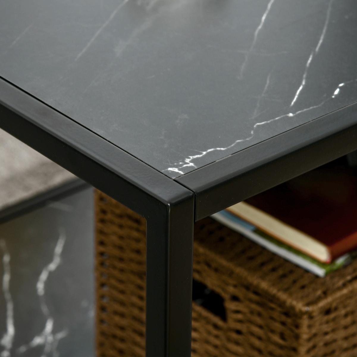 Modern Coffee Table Two-Tier Cocktail with Faux Marble Top - White – image 11