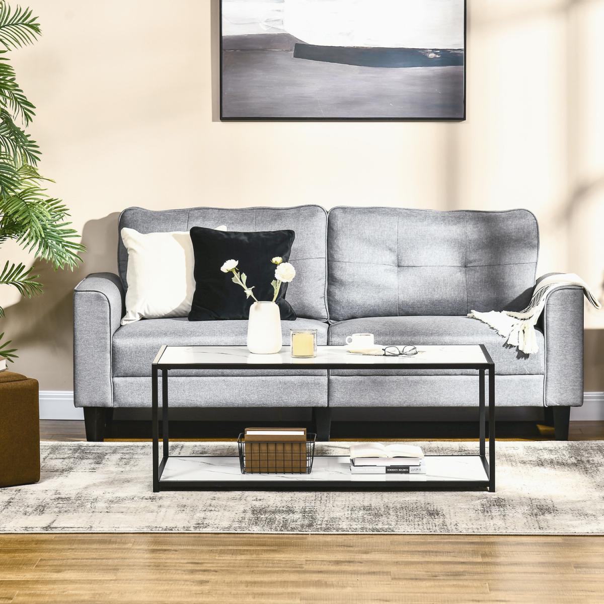 Modern Coffee Table Two-Tier Cocktail with Faux Marble Top - White – image 3