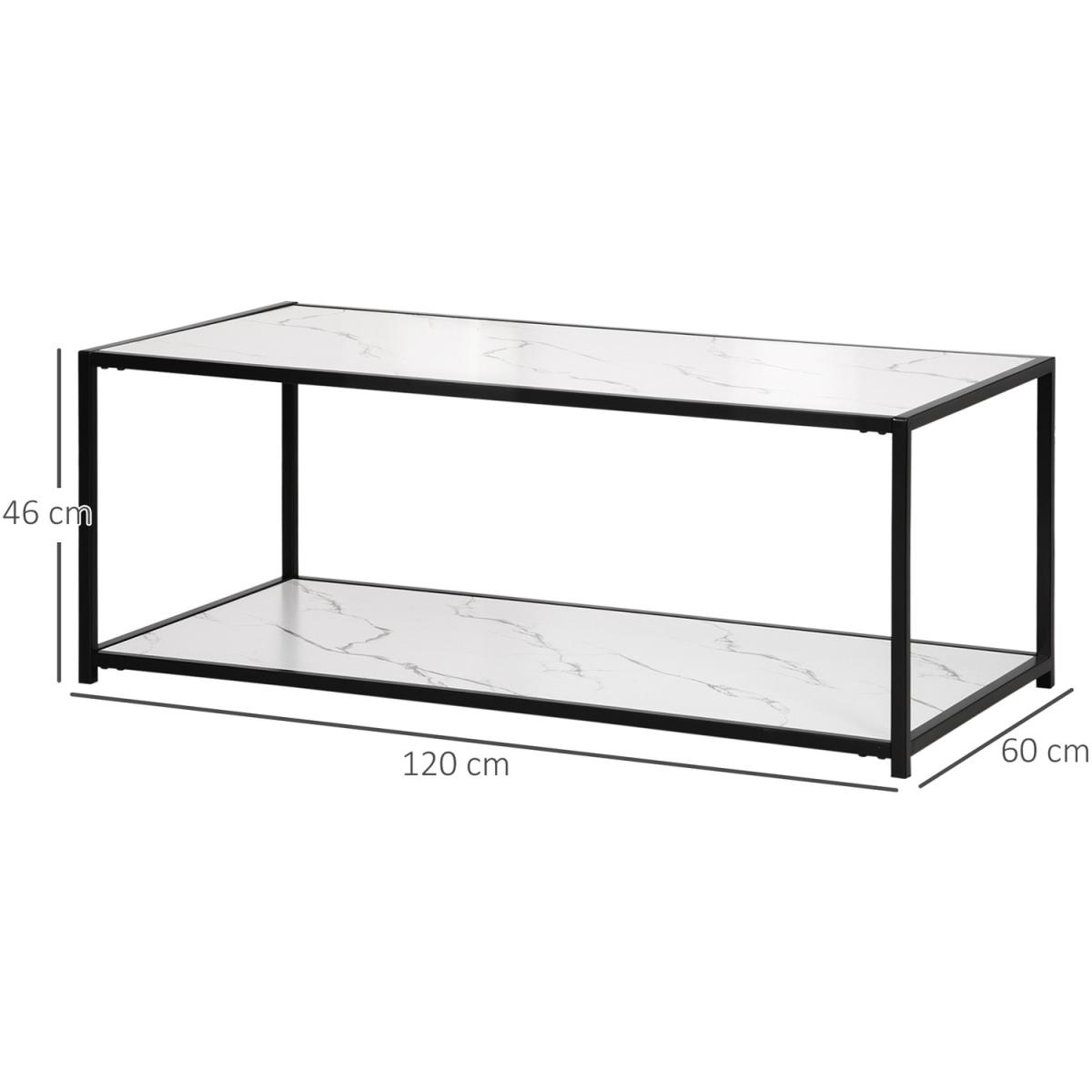 Modern Coffee Table Two-Tier Cocktail with Faux Marble Top - White – image 4