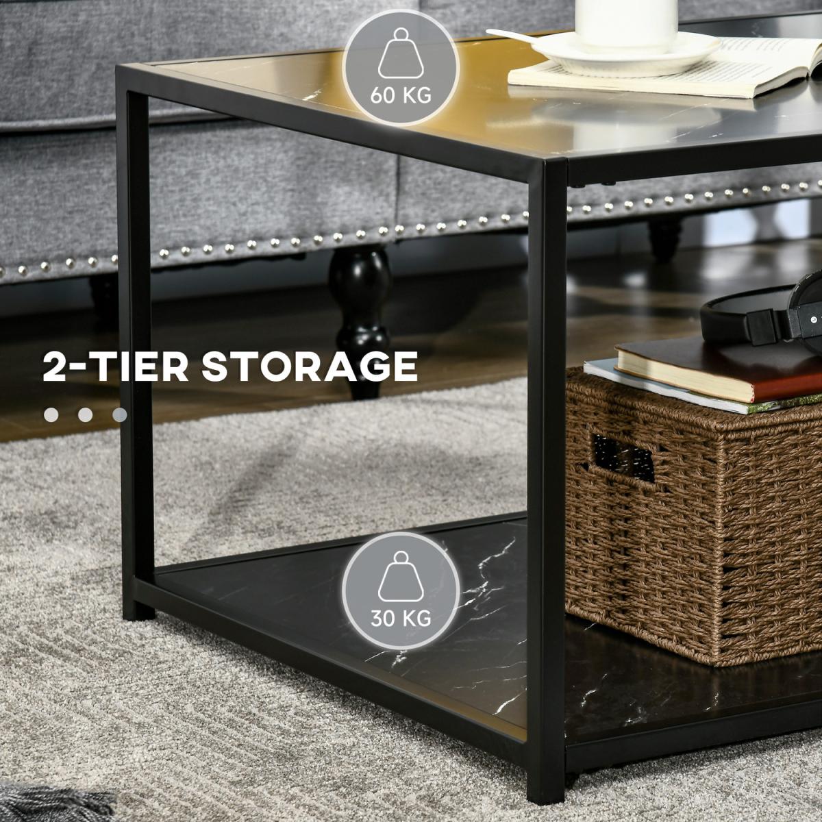 Modern Coffee Table Two-Tier Cocktail with Faux Marble Top - White – image 10