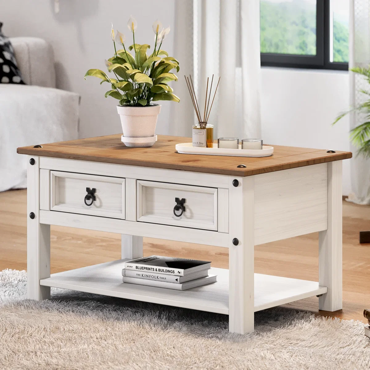 Mercers Furniture Corona 2 Drawer Coffee Table - Distressed White Wax – image 2
