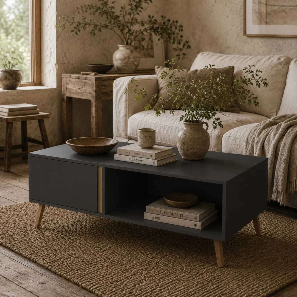 Panedi Grey Rectangular Coffee Table with Storage Compartments and Cabinets – image 2