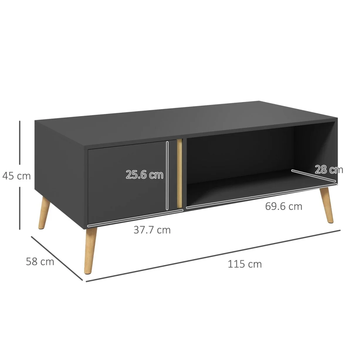Panedi Grey Rectangular Coffee Table with Storage Compartments and Cabinets – image 3