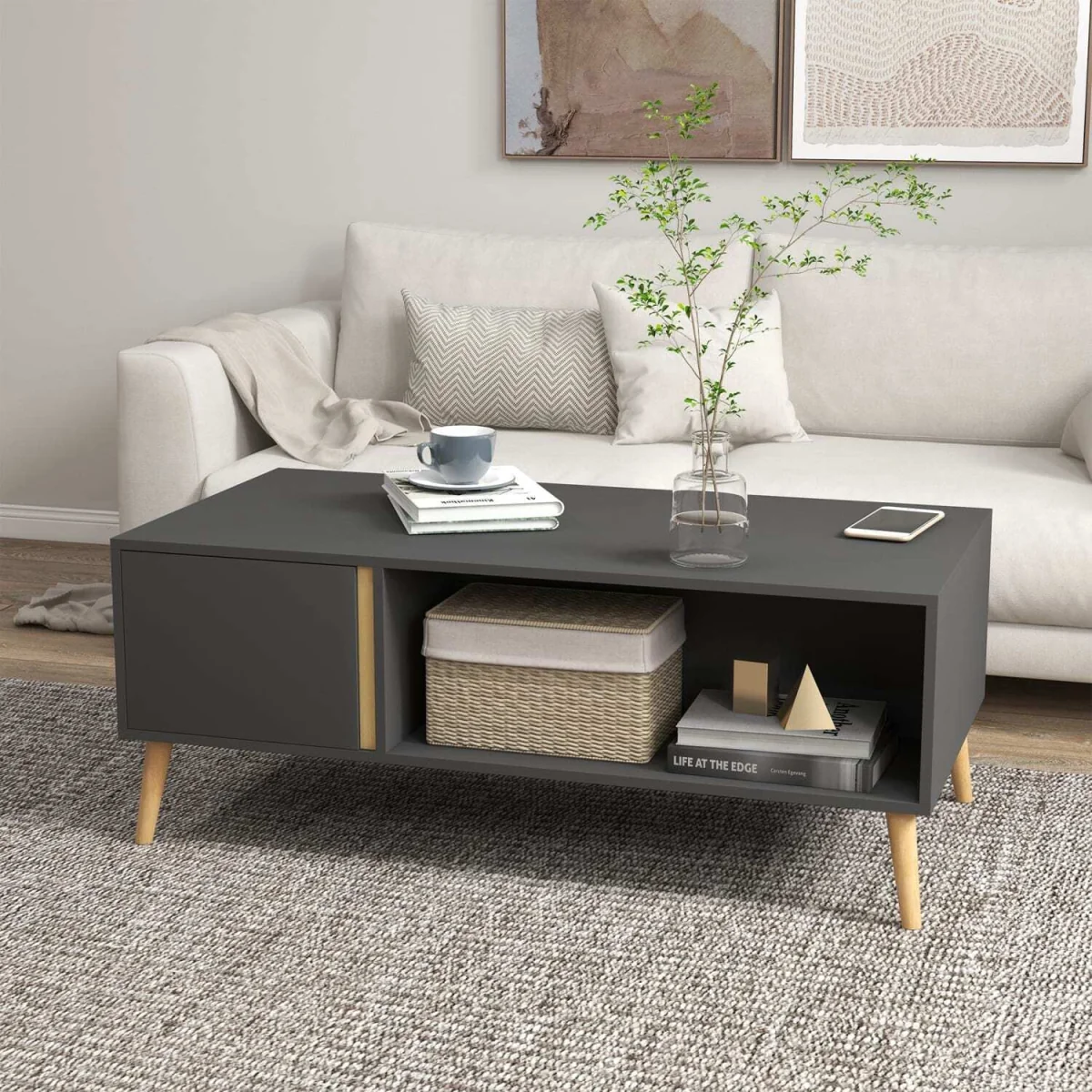 Panedi Grey Rectangular Coffee Table with Storage Compartments and Cabinets – image 4