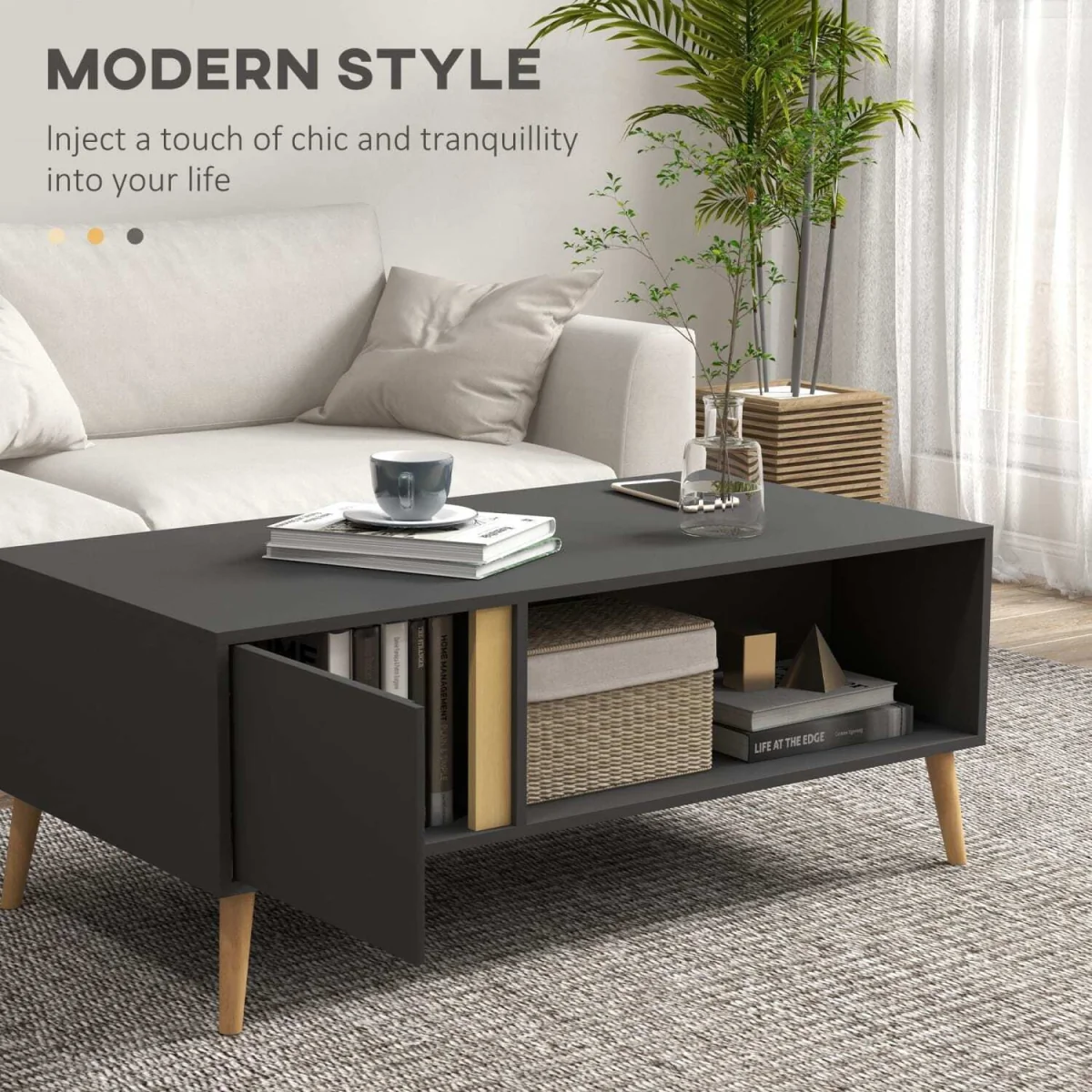 Panedi Grey Rectangular Coffee Table with Storage Compartments and Cabinets – image 5