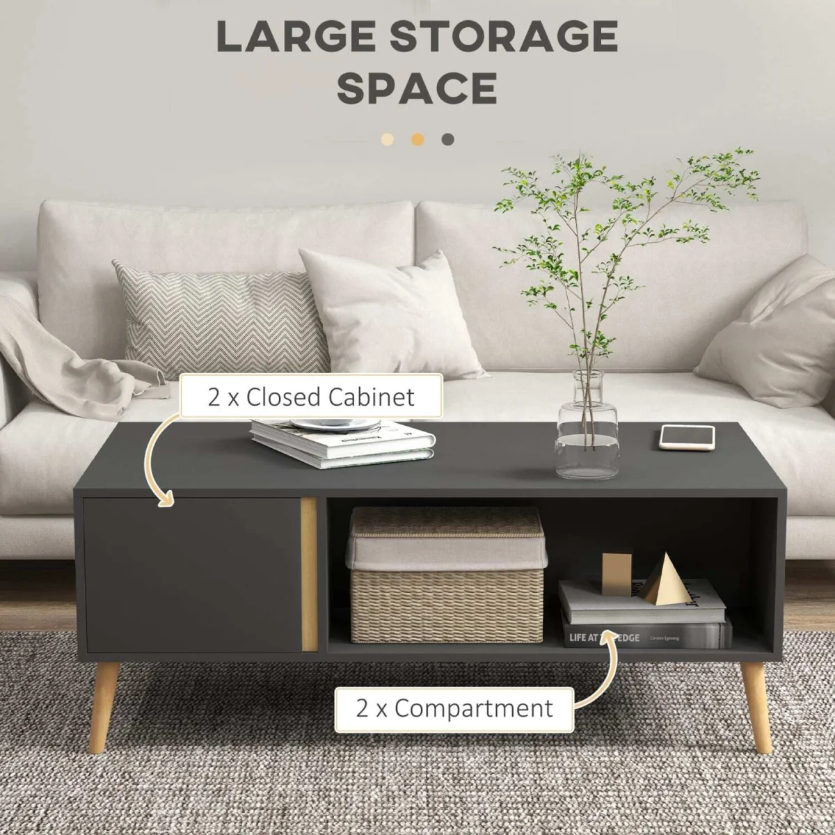 Panedi Grey Rectangular Coffee Table with Storage Compartments and Cabinets – image 6