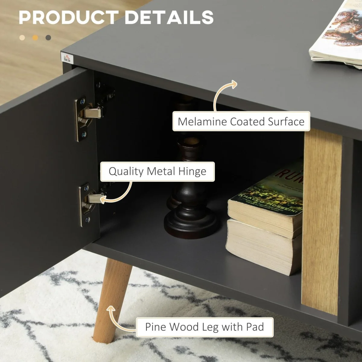 Panedi Grey Rectangular Coffee Table with Storage Compartments and Cabinets – image 7