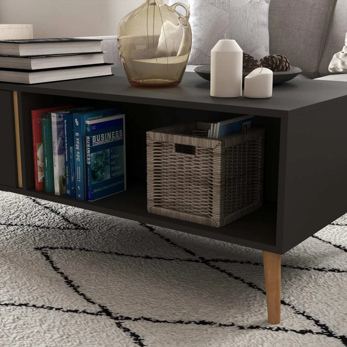 Panedi Grey Rectangular Coffee Table with Storage Compartments and Cabinets – image 9