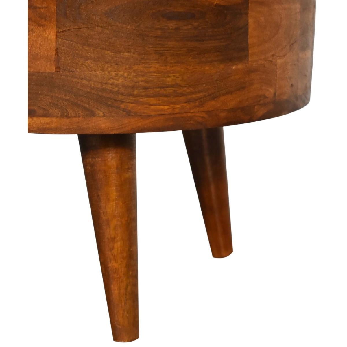 Artisan Stylish Mini Chestnut Wood Rounded Coffee Table With Drawer - Brown – image 2